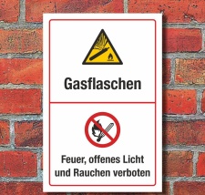 Schild Gasflaschen Gas Feuer Licht Rauchen verboten 3 mm...