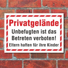 Schild Privatgelände Betreten verboten Eltern haften...