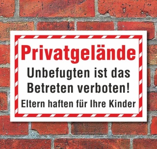 Schild Privatgelände Betreten verboten Eltern haften Hinweis 3 mm Alu-Verbund 600 x 400 mm