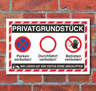 Schild Privatgrundstück Parken Durchfahrt Betreten verboten 3 mm Alu-Verbund