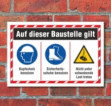 Schild Baustelle Kopfschutz Sicherheitsschuhe Schwebende...