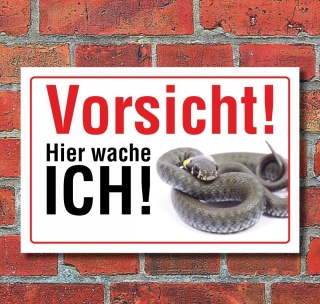 Schild Vorsicht hier wache ich Schlange Hinweisschild Geschenk 3 mm Alu-Verbund
