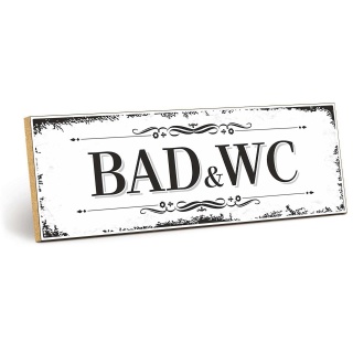 Vintage Shabby Holzschild "Wand Bad und WC Toilette" – Dekoschild aus Holz 30x10 cm