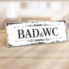 Vintage Shabby Holzschild "Wand Bad und WC...