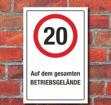 Schild Auf dem gesamten Betriebsgelände 20 km/h...
