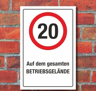 Schild Auf dem gesamten Betriebsgelände 20 km/h Hinweisschild 3 mm Alu-Verbund 600 x 400 mm