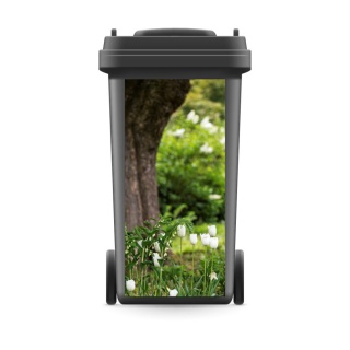 Mülltonnenaufkleber Mülltonne Mülleimer Abfalltonne Weiße Tulpen Blumen Natur - 720 x 320 mm