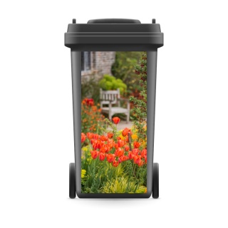 Mülltonnenaufkleber Mülltonne Mülleimer Abfalltonne Rote Tulpen Blumen Natur - 740 x 370 mm