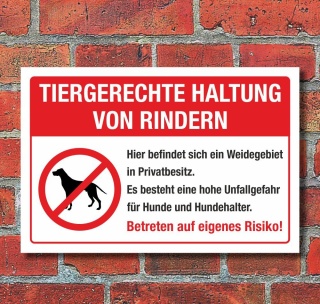 Schild Tiergerechte Haltung Rinder Weidegebiet Privatbesitz 3 mm Alu-Verbund 300 x 200
