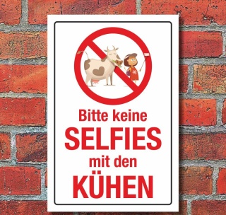 Schild Bitte keine Selfies mit den Kühen Hinweisschild 3 mm Alu-Verbund
