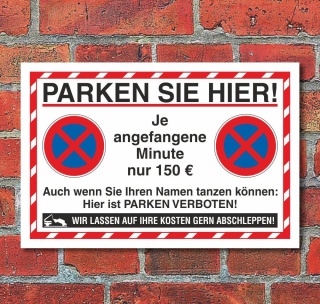 Schild Parkverbot Parken verboten Halteverbot 150 Euro 3 mm Alu-Verbund - 300 x 200 mm