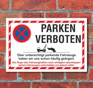 Schild Parkverbot Parken verboten Halteverbot Ausfahrt ärgern 3 mm Alu-Verbund - 600 x 400 mm