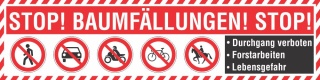 PVC Werbebanner Banner Plane Forstarbeiten Baumfällung Durchgang verboten Ösen