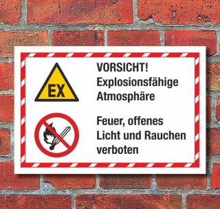 Kombischild Explosionsfähige Atmosphäre Feuer Licht Rauchen verboten Alu-Verbund 300 x 200 mm