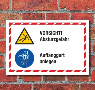 Kombischild Vorsicht Absturzgefahr Auffanggurt anlegen 3 mm Alu-Verbund 300 x 200 mm