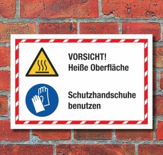 Kombischild Vorsicht Heiße Oberfläche Schutzhandschuhe 3 mm Alu-Verbund