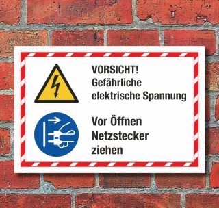 Kombischild Elektrische Spannung Vor Öffnen Netzstecker ziehen 3 mm Alu-Verbund