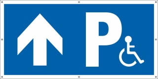 PVC Werbebanner Banner Plane Absperrbanner Behindertenparkplatz Geradeaus 2200 x 1100 mm