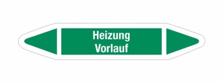 Rohrleitungskennzeichnung Aufkleber Etikett Heizung Vorlauf DIN 2403 Wasser - 125 x 25 mm / 10 Stück