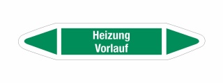 Rohrleitungskennzeichnung Aufkleber Etikett Heizung Vorlauf DIN 2403 Wasser - 125 x 25 mm / 50 Stück