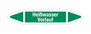 Rohrleitungskennzeichnung Aufkleber Etikett Heißwasser Vorlauf DIN 2403 Wasser - 125 x 25 mm / 20 Stück