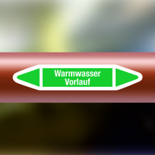 Rohrleitungskennzeichnung Aufkleber Etikett Warmwasser...