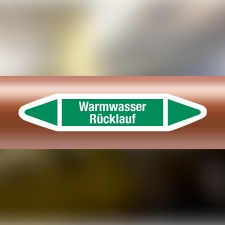 Rohrleitungskennzeichnung Aufkleber Etikett Warmwasser Rücklauf DIN 2403 Wasser