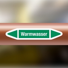 Rohrleitungskennzeichnung Aufkleber Etikett Warmwasser DIN 2403 Wasser - 75 x 15 mm / 100 Stück