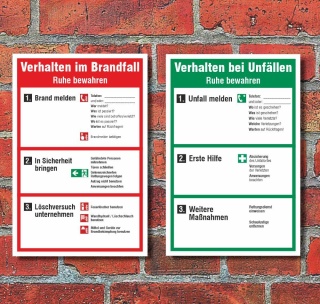 Schild Verhalten im Brandfall Unfall Unfällen wahlw. Nachleuchtend Alu-Verbund