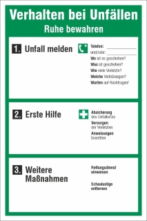 Schild Verhalten bei Unfällen - Nicht Nachleuchtend Alu-Verbund 300 x 200 mm