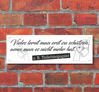 Schild Vieles lernt man schätzen Toilettenpapier Geschenk Geburtstag - 30x10 cm