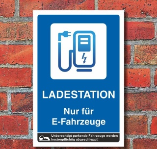 Schild Ladestation Elektrotankstelle E-Auto Elektroauto 3 mm Alu-Verbund
