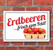 Schild Erdbeeren frisch vom Feld Hinweisschild 3 mm...