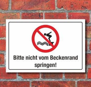 Schild Beckenrand springen verboten Quer Schwimmbad Freibad 3 mm Alu-Verbund