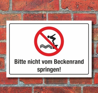 Schild Beckenrand springen verboten Quer Schwimmbad Freibad 3 mm Alu-Verbund 450 x 300 mm
