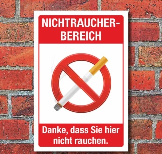 Schild Nichtraucherbereich Rauchen verboten Hinweisschild 3 mm Alu-Verbund 600 x 400 mm