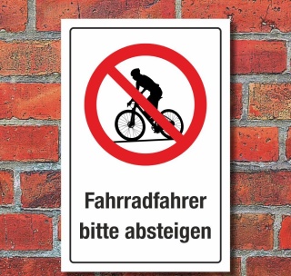 Schild Hinweisschild Fahrradfahrer bitte absteigen 3 mm Alu-Verbund 300 x 200 mm