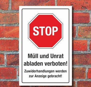 Schild Hinweisschild Müll und Unrat abladen verboten 3 mm Alu-Verbund 300 x 200 mm