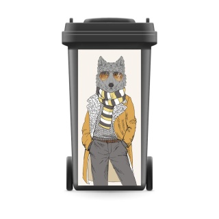 Mülltonnenaufkleber Mülltonne Mülleimer Abfalltonne Sticker Wolf Jacke Tier- 800 x 370 mm