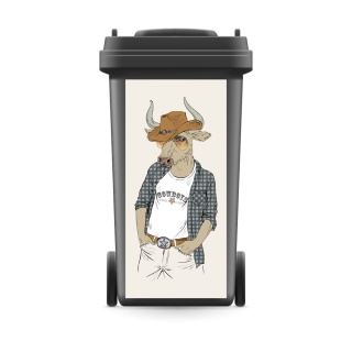 Mülltonnenaufkleber Mülltonne Mülleimer Abfalltonne Sticker Stier Cowboy Tier- 720 x 320 mm