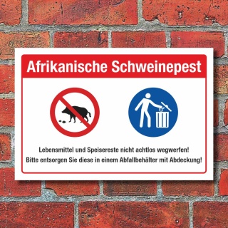 Schild Afrikanische Schweinepest Speisereste Wildschwein 3 mm Alu-Verbund