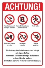 Schild Schwimmbad Hallenbad Freibad Hinweise Regeln 3 mm Alu-Verbund 300 x 200 mm