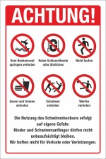 Schild Schwimmbad Hallenbad Freibad Hinweise Regeln 3 mm Alu-Verbund 600 x 400 mm