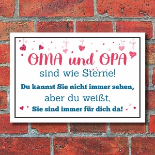 Schild Oma Opa sind wie Sterne Großeltern Geschenk Geburtstag 3 mm Alu-Verbund 300 x 200 mm
