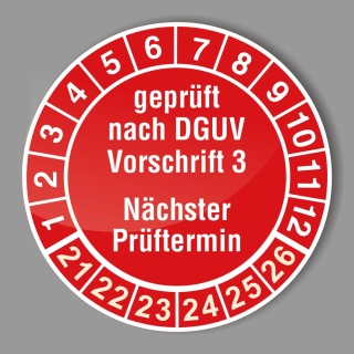 Prüfplakette 21-26 rot, Ø 30 mm, Prüfetiketten DGUV Vorschrift 3, Wartung BGV