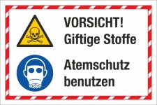 Kombischild Vorsicht Giftige Stoffe Atemschutz benutzen 3 mm Alu-Verbund 300 x 200 mm