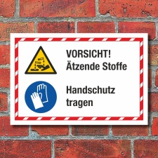 Kombischild Vorsicht Ätzende Stoffe Handschutz...