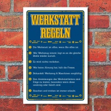 Schild Werkstatt Regeln Bastler Vatertag Geschenk Geburtstag 3 mm Alu-Verbund
