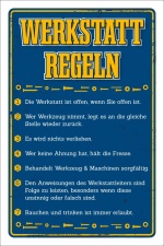 Schild Werkstatt Regeln Bastler Vatertag Geschenk Geburtstag 3 mm Alu-Verbund