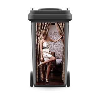 Mülltonnenaufkleber Mülltonne Mülleimer Abfalltonne Sticker Frau Vorhang Zimmer